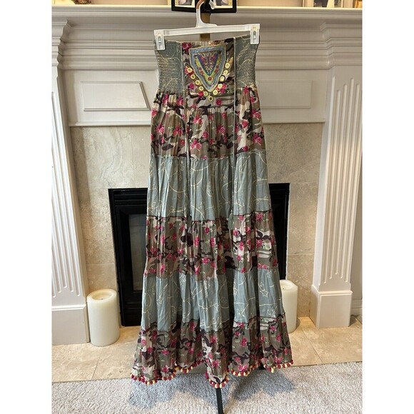 Boston Proper Floral Boho Maxi Tube Resort Smocked Top Dress Small Colorful - Picture 1 of 11